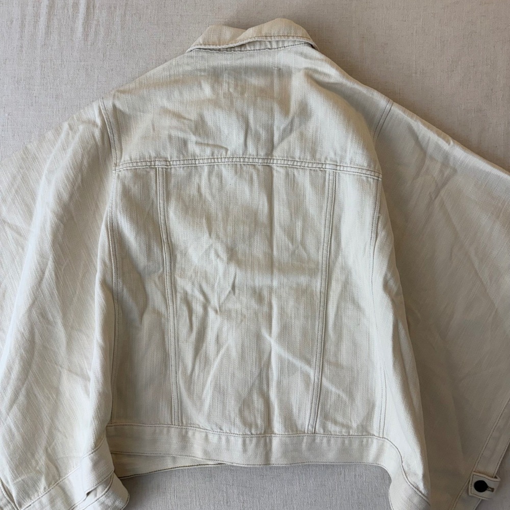 NWT Pilcro Anthropologie Weston Cape Denim Jacket Women L/XL Ivory Oversized - Picture 15 of 16